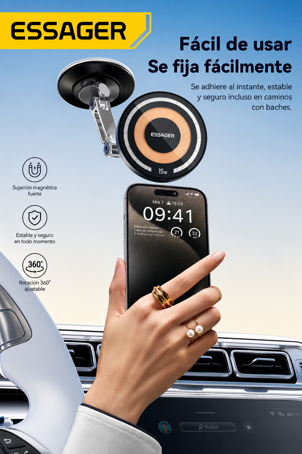 Soporte Magnético Inalámbrico 15W para Auto