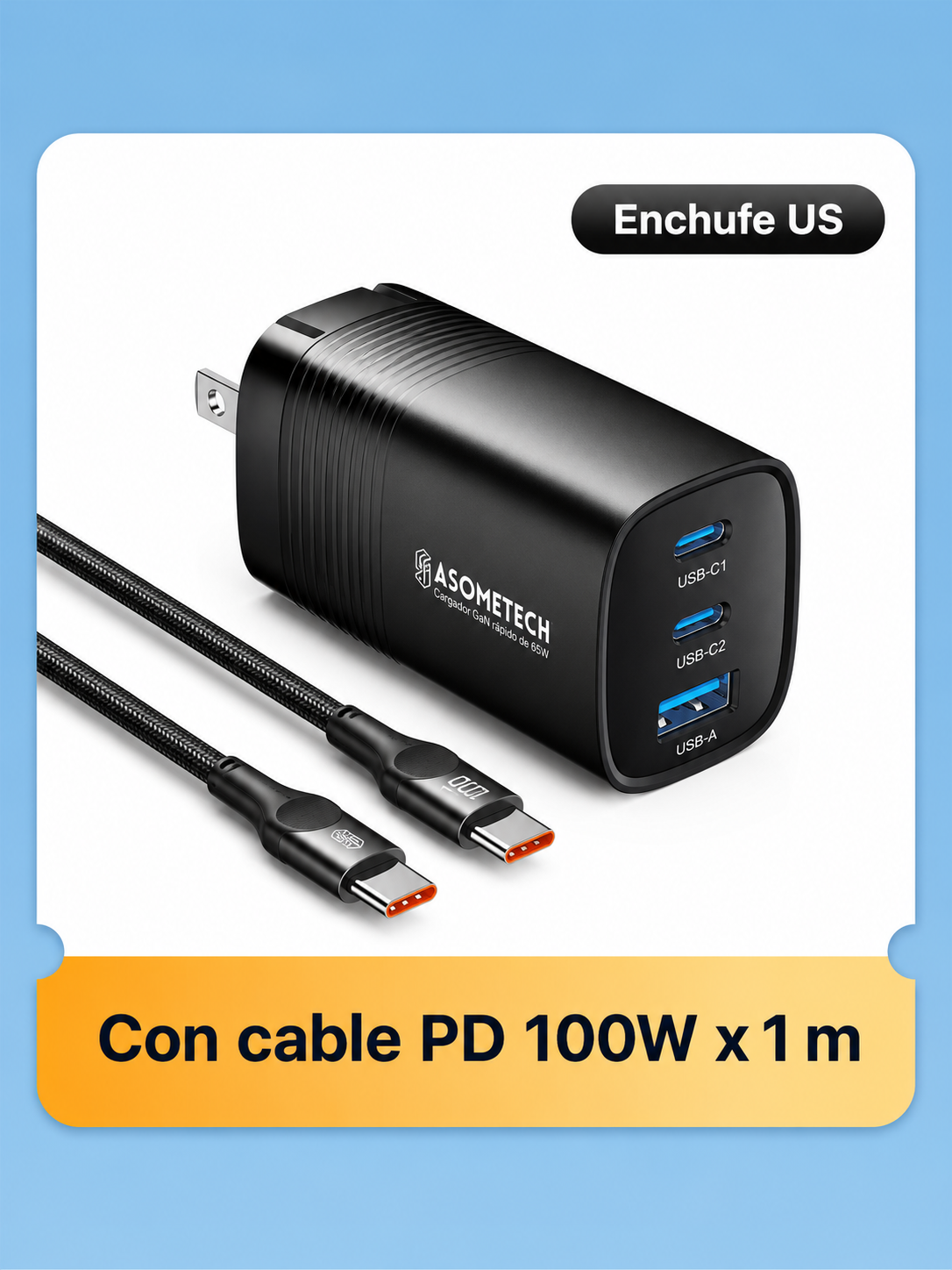 Cargador GaN 65W USB-C para Celular y Notebook