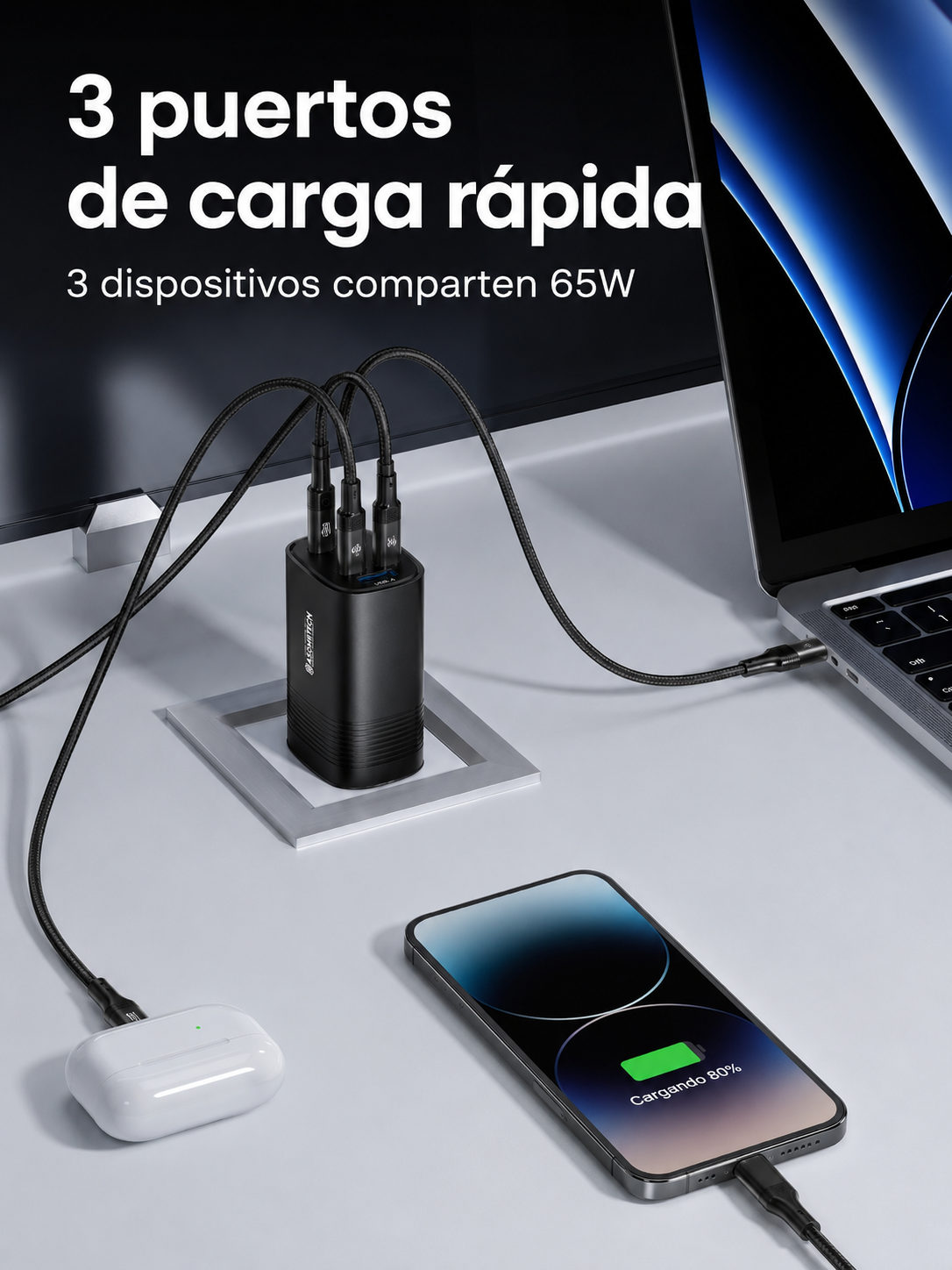Cargador GaN 65W USB-C para Celular y Notebook