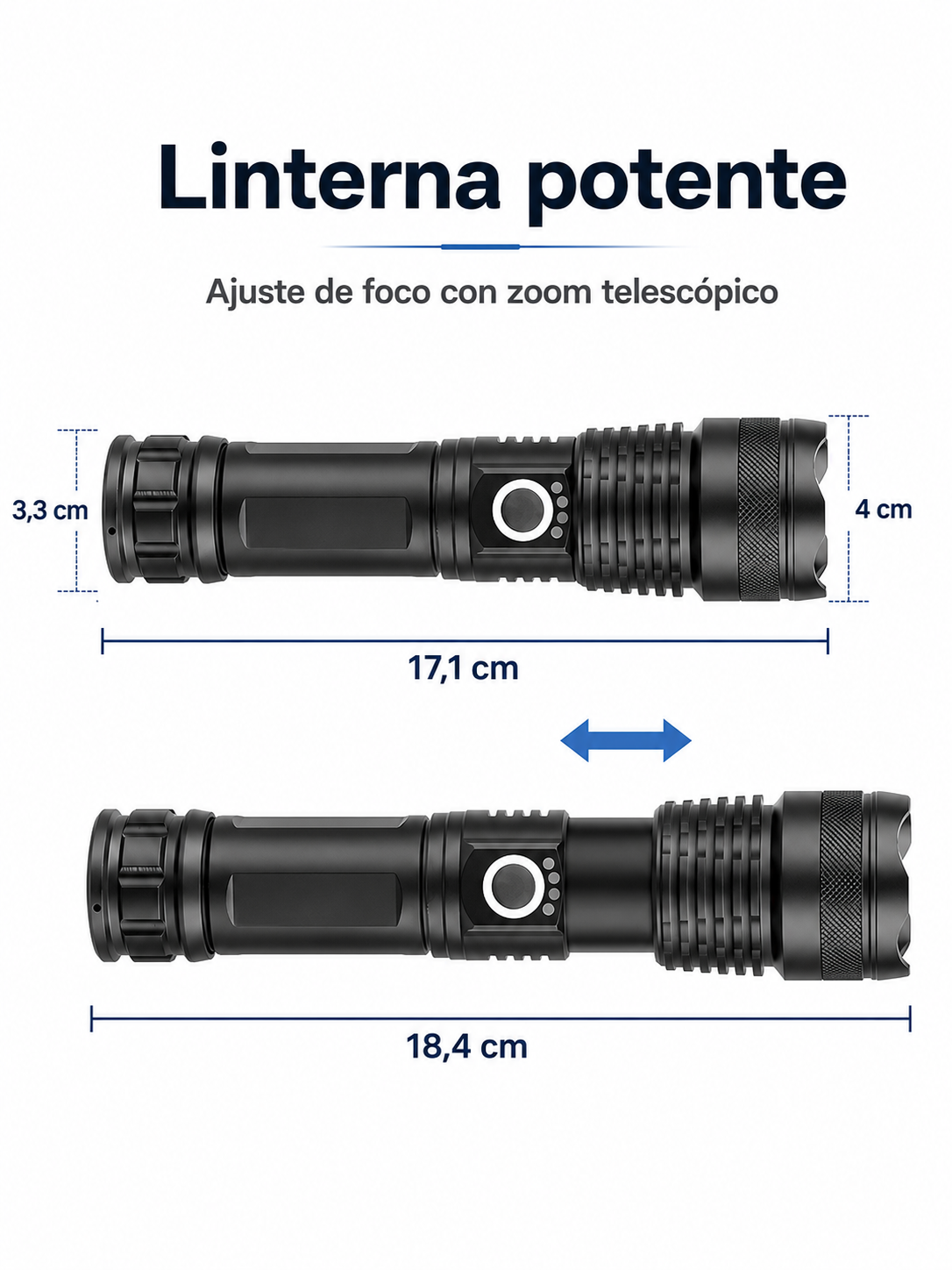 Linterna LED Recargable de Alta Potencia con Zoom