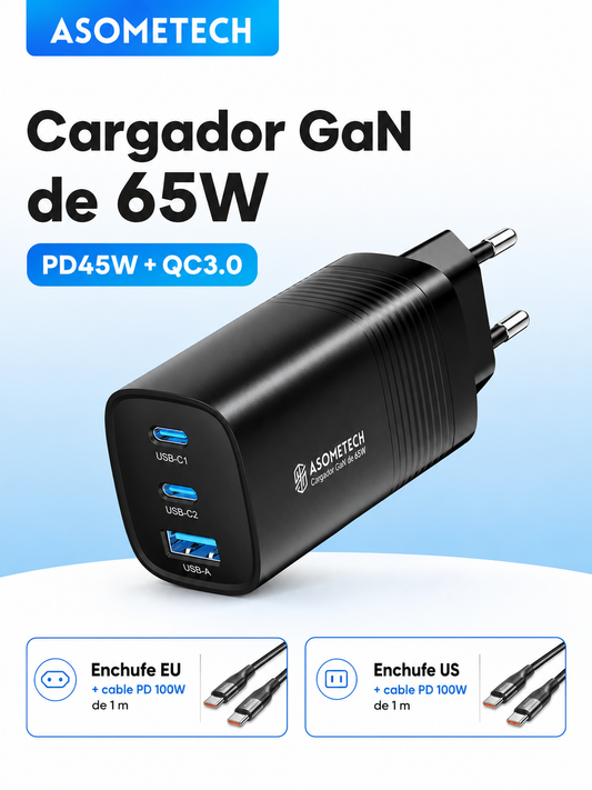 Cargador GaN 65W USB-C para Celular y Notebook