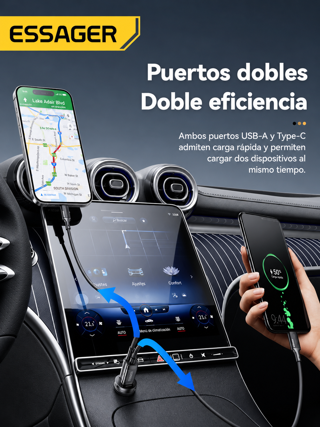 Cargador Rápido para Auto 45W