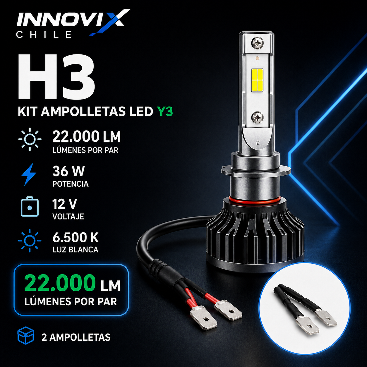 Kit Ampolletas LED Y3 22.000 LM