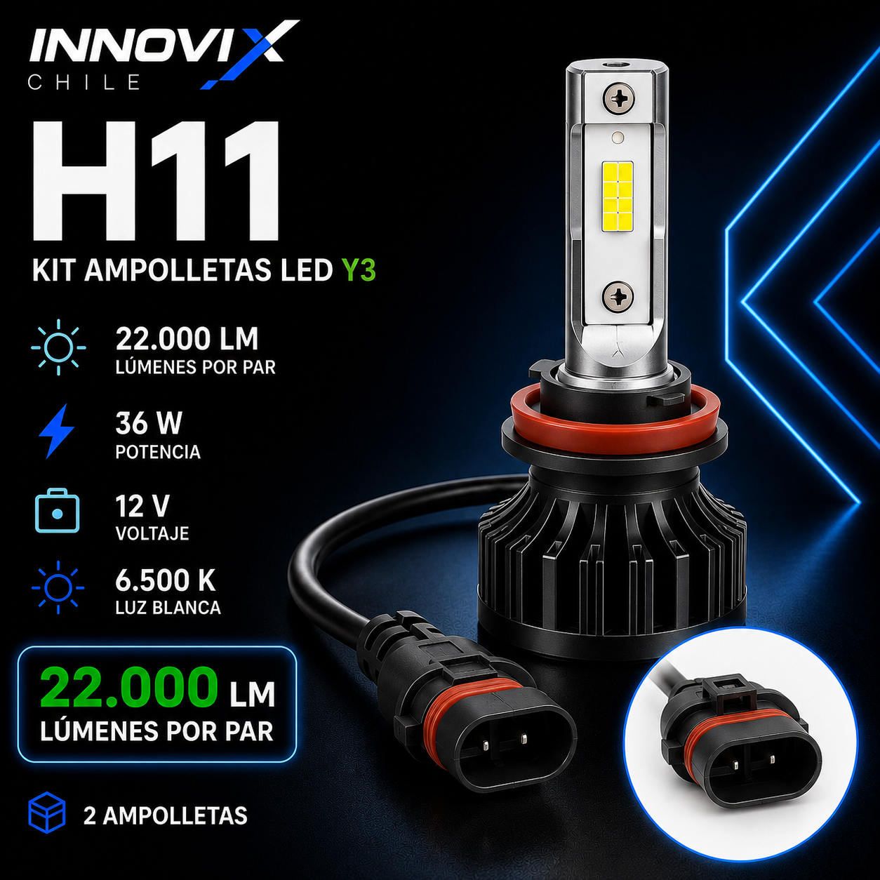 Kit Ampolletas LED Y3 22.000 LM