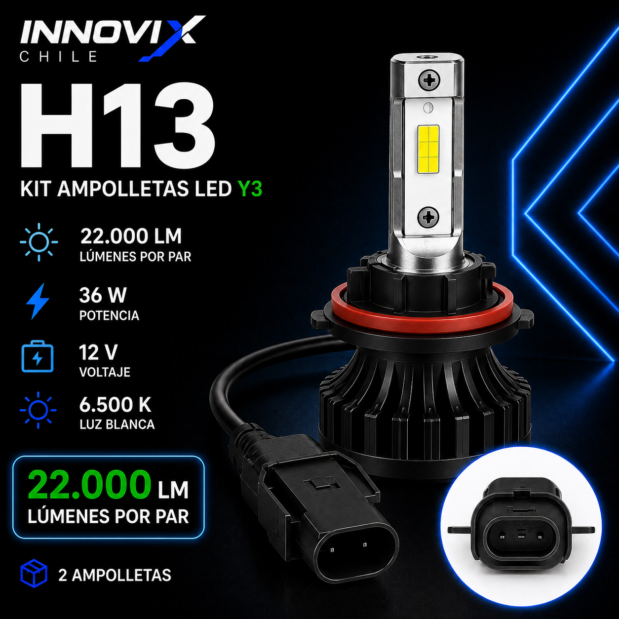 Kit Ampolletas LED Y3 22.000 LM