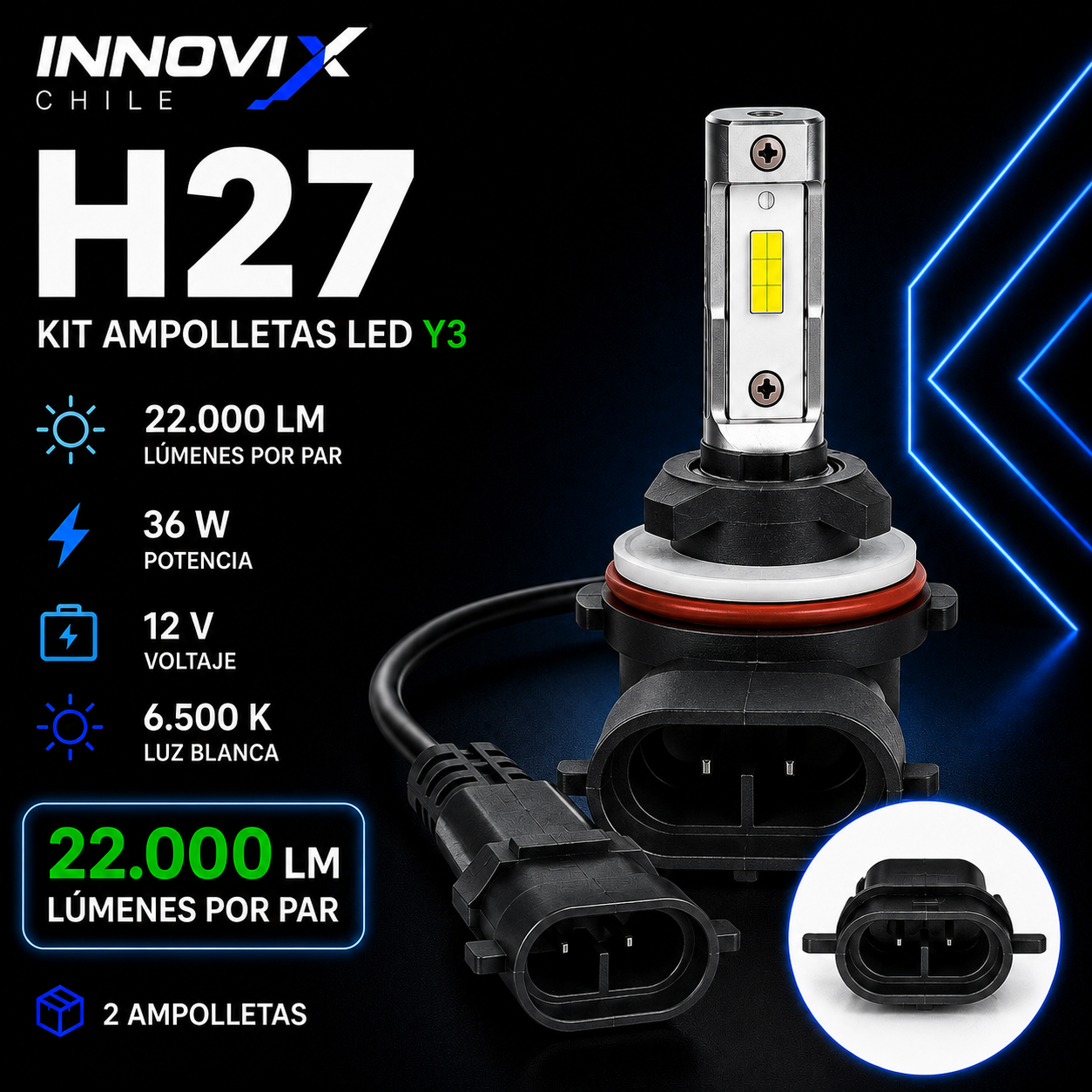 Kit Ampolletas LED Y3 22.000 LM